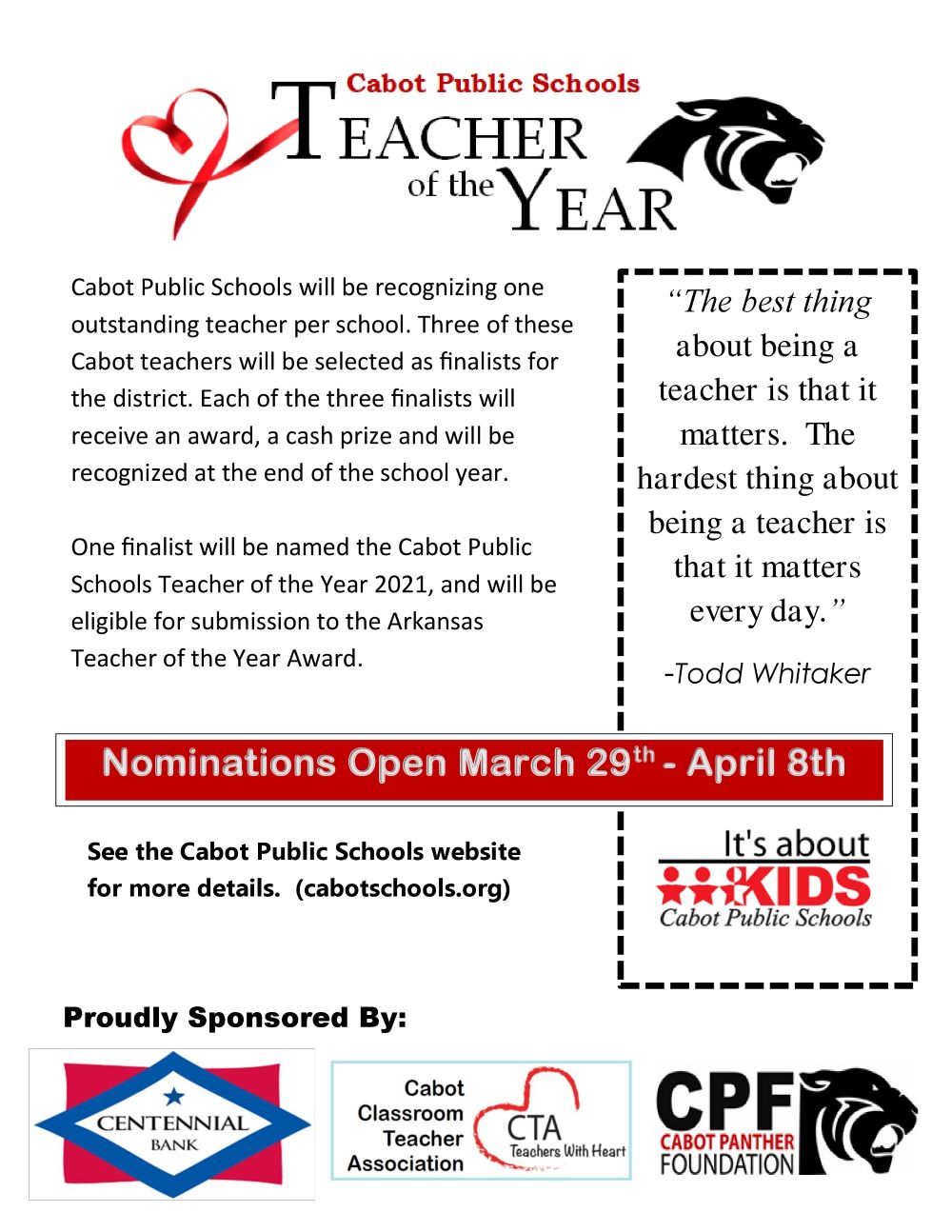 Cabot Public Schools Teacher of the Year Flyer